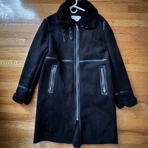 Zara faux shearling black moto winter jacket size L